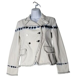 Habitual Girl Sz 12 White Blue Tie‎ Dye Blazer Jacket Frayed Hem Double Breasted